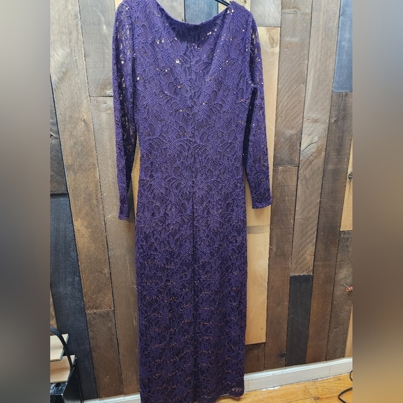 Lauren Ralph Lauren Evening Gown Dress Lace Sequin Plum Purple - Picture 9 of 9